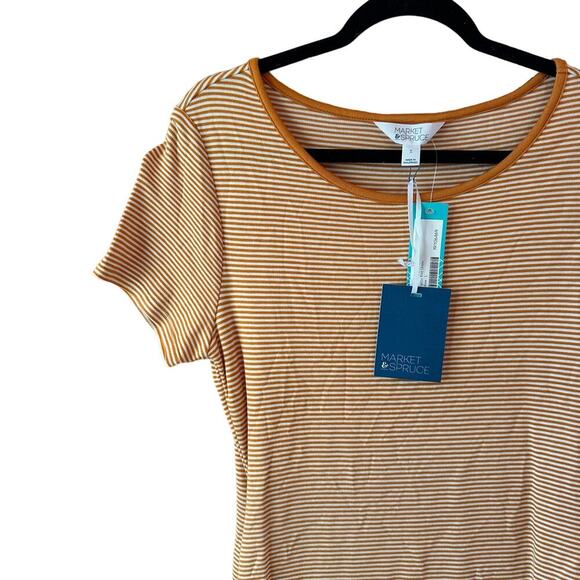 Market & Spruce Stitchfix Bridgitte Knit T-shirt Yellow Striped Dress‎ Large NWT - Picture 3 of 7